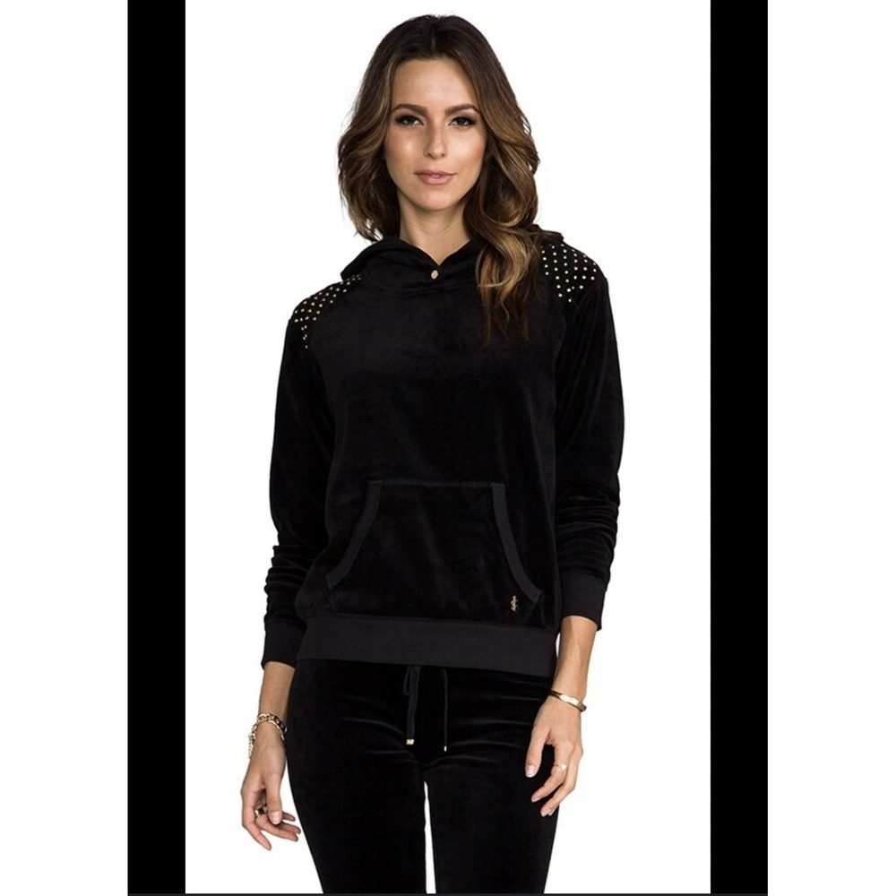 Juicy Couture Nailhead Hoodie Pullover Black Small Hooded Sweatshirt